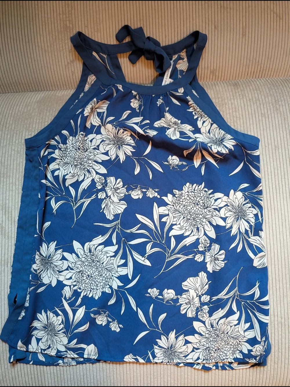 Collective Concepts Blue and White Floral Halter Top